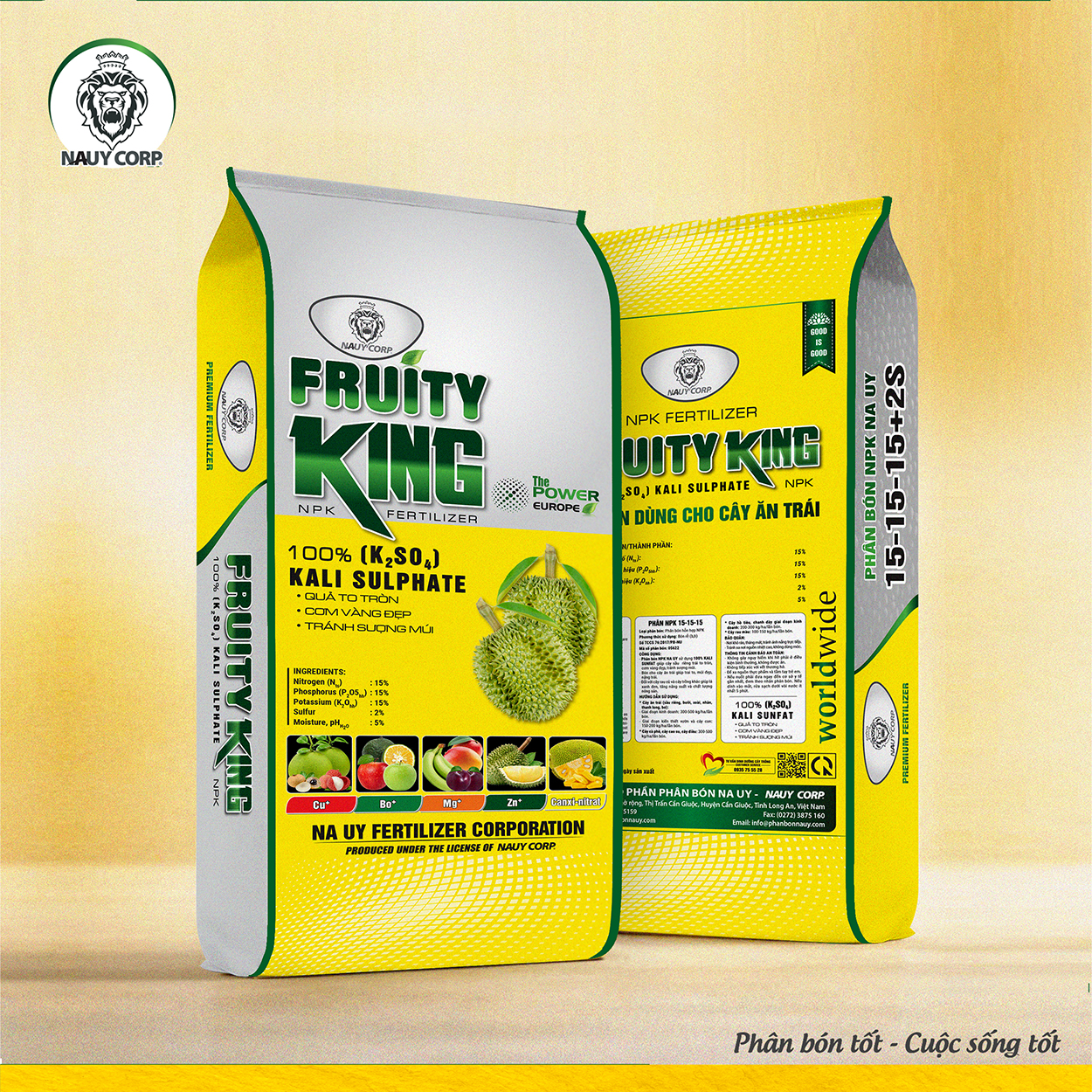 PHÂN BÓN NPK NA UY FRUITY KING 15-15-15+TE KALI SULPHATE