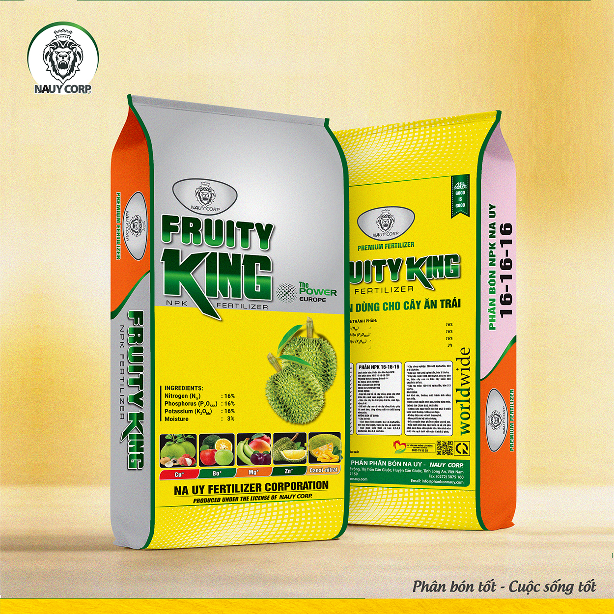 PHÂN BÓN NPK NA UY FRUITY KING 16-16-16+TE THÁP CAO