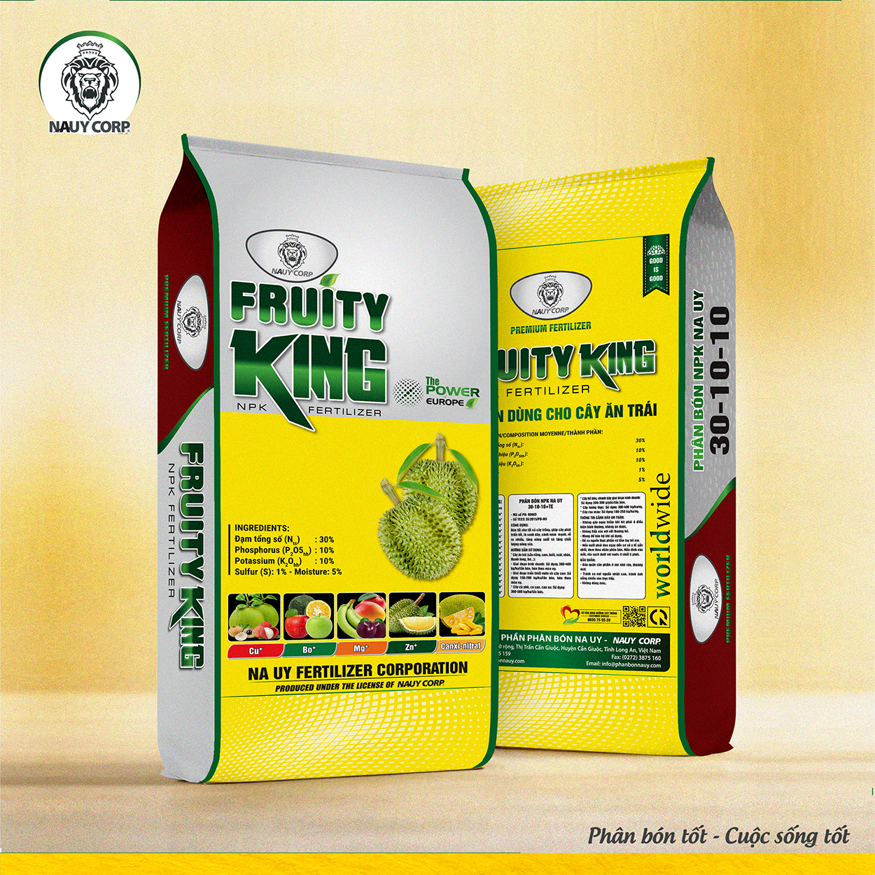 PHÂN BÓN NPK NA UY FRUITY KING 30-10-10+TE THÁP CAO